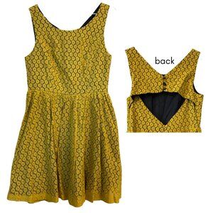 Monteau navy yellow daisy lace dress with open back L
